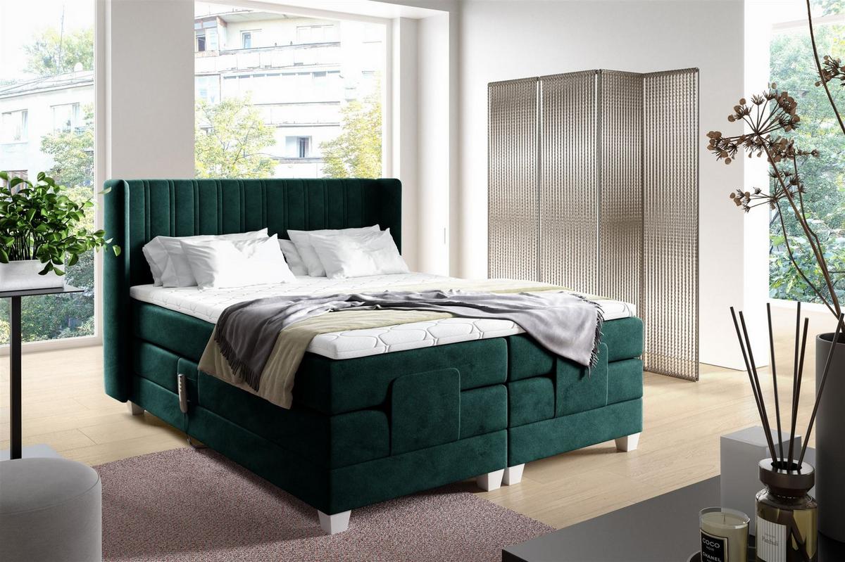 BOXSPRINGBETT Bett Elektrisch Magnus - Grün, Holzwerkstoff/Textil (120/200cm) - Fun Möbel