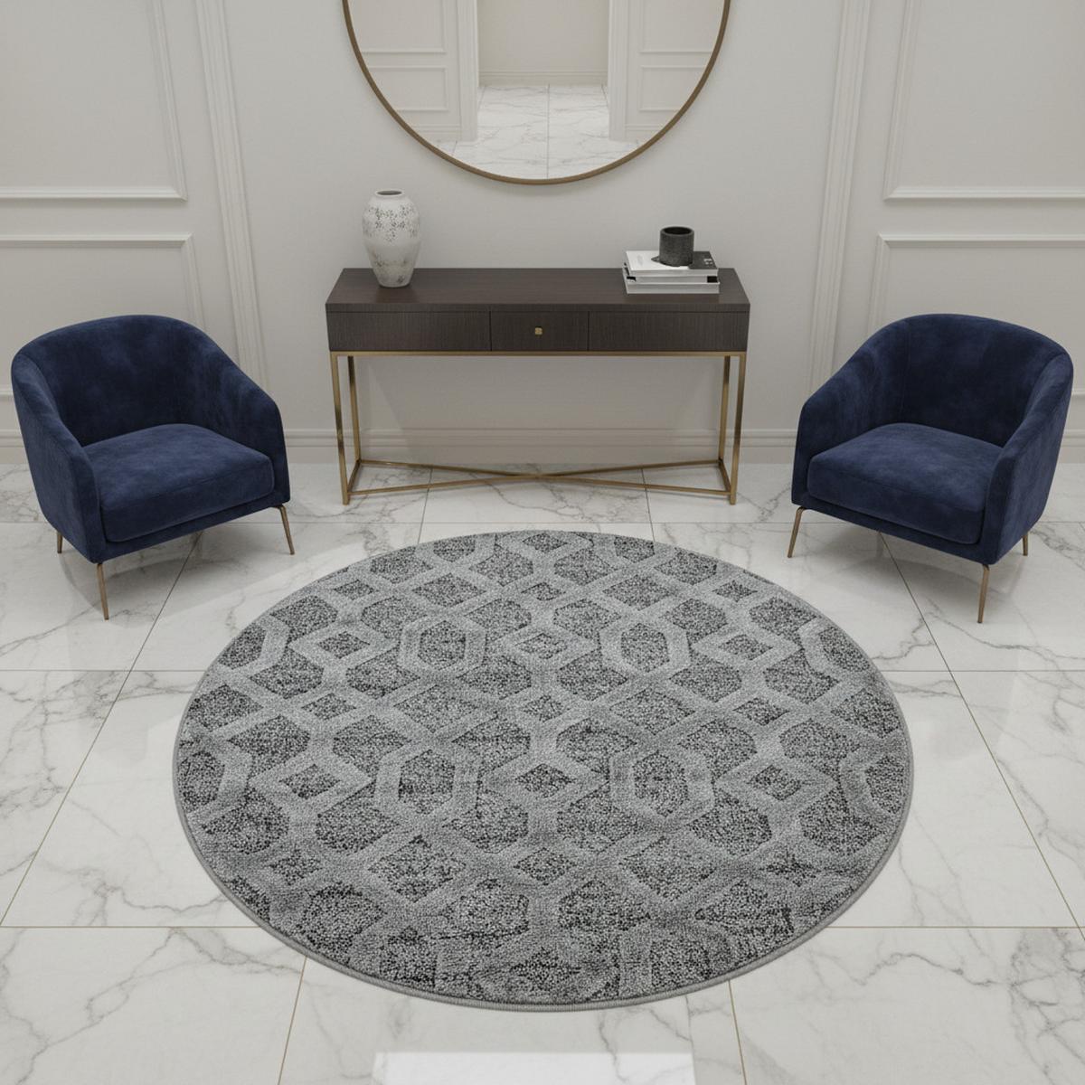 HOCHFLORTEPPICH EISACK, geometrisch, Grau, Ø 120 cm - Grau, Textil (120/120cm) - KADIMA DESIGN