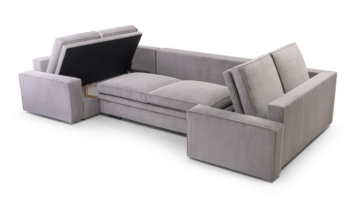WOHNLANDSCHAFT Treville U Grau 378/196/93 cm – mit Bettkasten und Schlaffunktion - Schwarz/Grau, Kunststoff/Textil (378/93/196cm) - AX Living