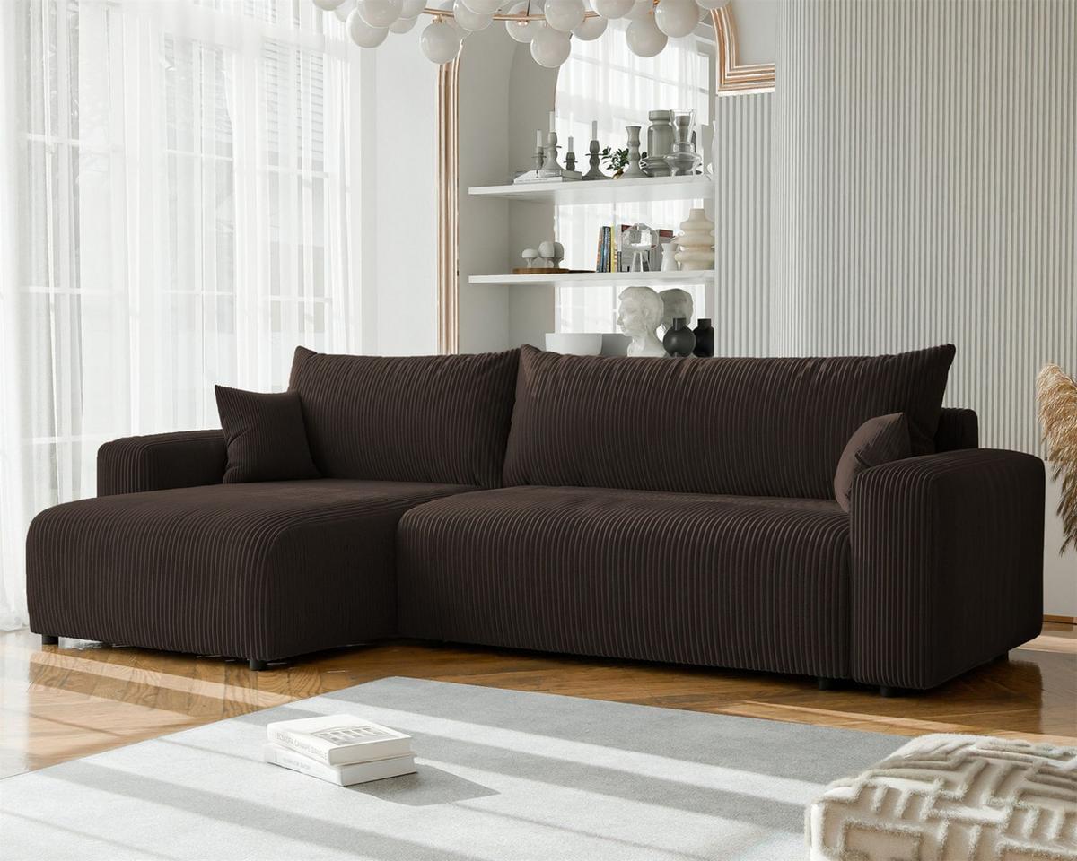 ECKSOFA Luna Max Mit Schlaffunktion - Dunkelbraun, Holzwerkstoff/Textil (278/145cm) - Fun Möbel