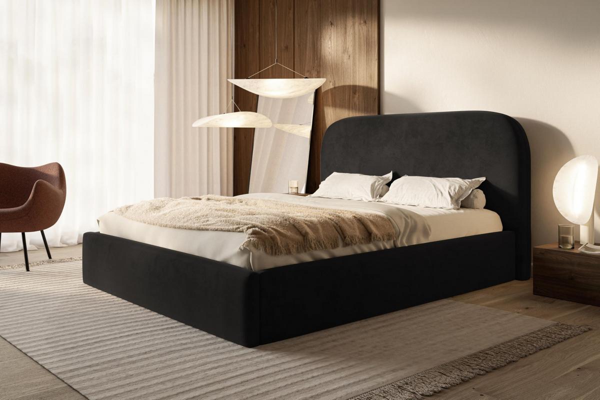 BETT 200x200 - Polsterbett mit Bettkasten und Metallrahmen - Modern Betten - Amor-Samtstoff - Kollektion Verona - Schwarz - Schwarz, Holz/Textil (200/200cm) - Alpi-Möbel