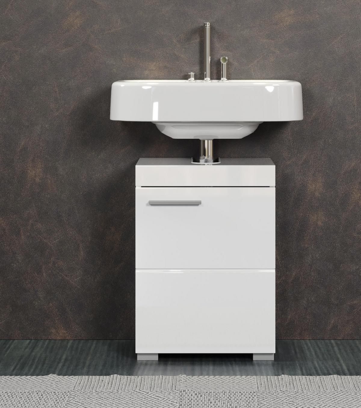 WASCHBECKENUNTERSCHRANK weiß Hochglanz 40 cm, Badschrank Türanschlag wechselbar - Weiß Hochglanz/Alufarben, Holzwerkstoff/Kunststoff (40/56/34cm) - Top.Furn
