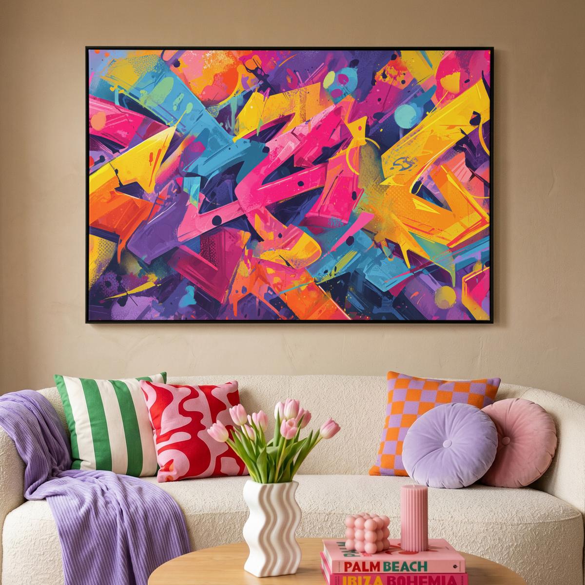 LEINWAND Bilder mit Rahmen - Abstrakt - Formen - Farbenfroh - 140x90 - Magenta, Textil (140/90cm) - MuchoWow