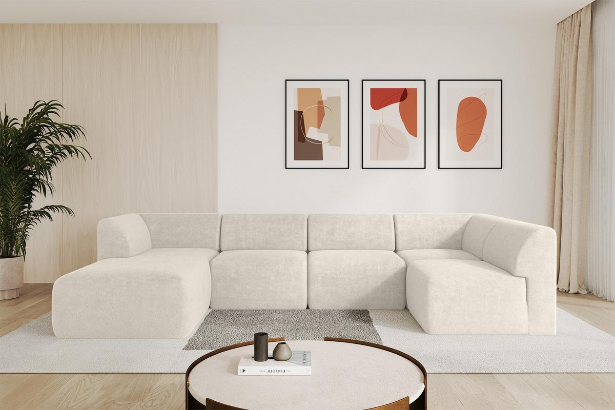 WOHNLANDSCHAFT Ottomane Links MOVO-L 345x180x78 cm Hellbeige Tissu - Sandfarben, Holzwerkstoff/Kunststoff (345/78/180cm) - ALTDECOR