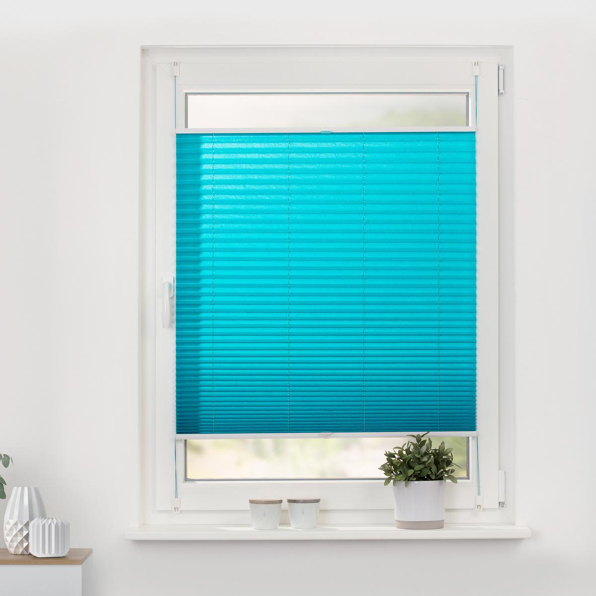 PLISSEE KLEMMFIX, OHNE BOHREN, VERSPANNT - Blau, Kunststoff (80/130cm) - Lichtblick Original