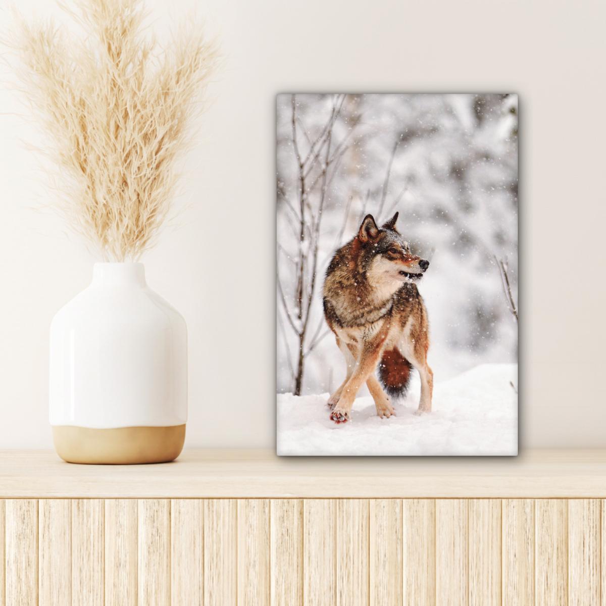 LEINWANDBILD Wolf - Winter - Schnee - Natur - Tiere Deko Wohnzimmer 20x30 cm - Haselnussfarben, Textil (20/30cm) - MuchoWow