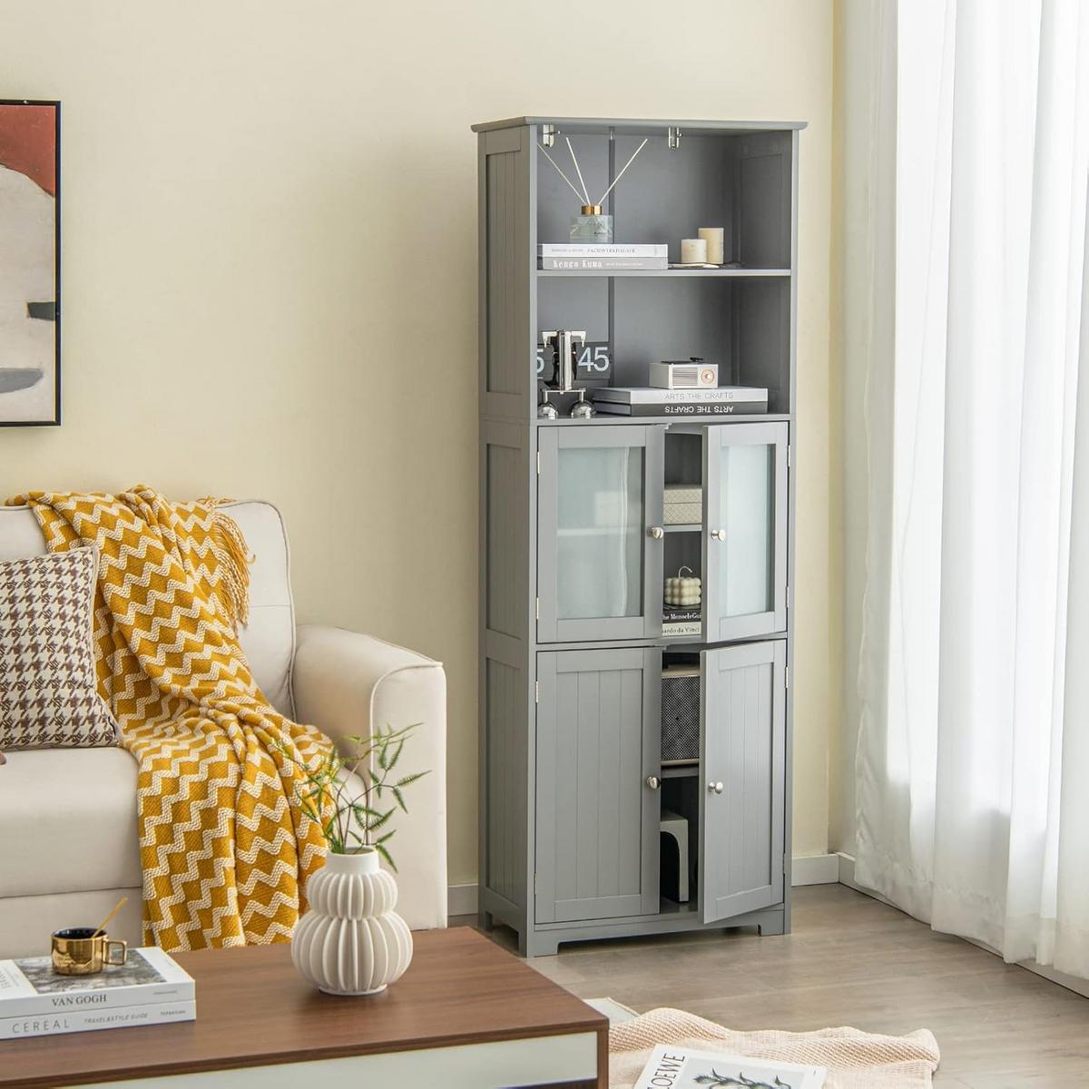 BADSCHRANK Grau - Grau, Holz (60/163/30cm) - COSTWAY