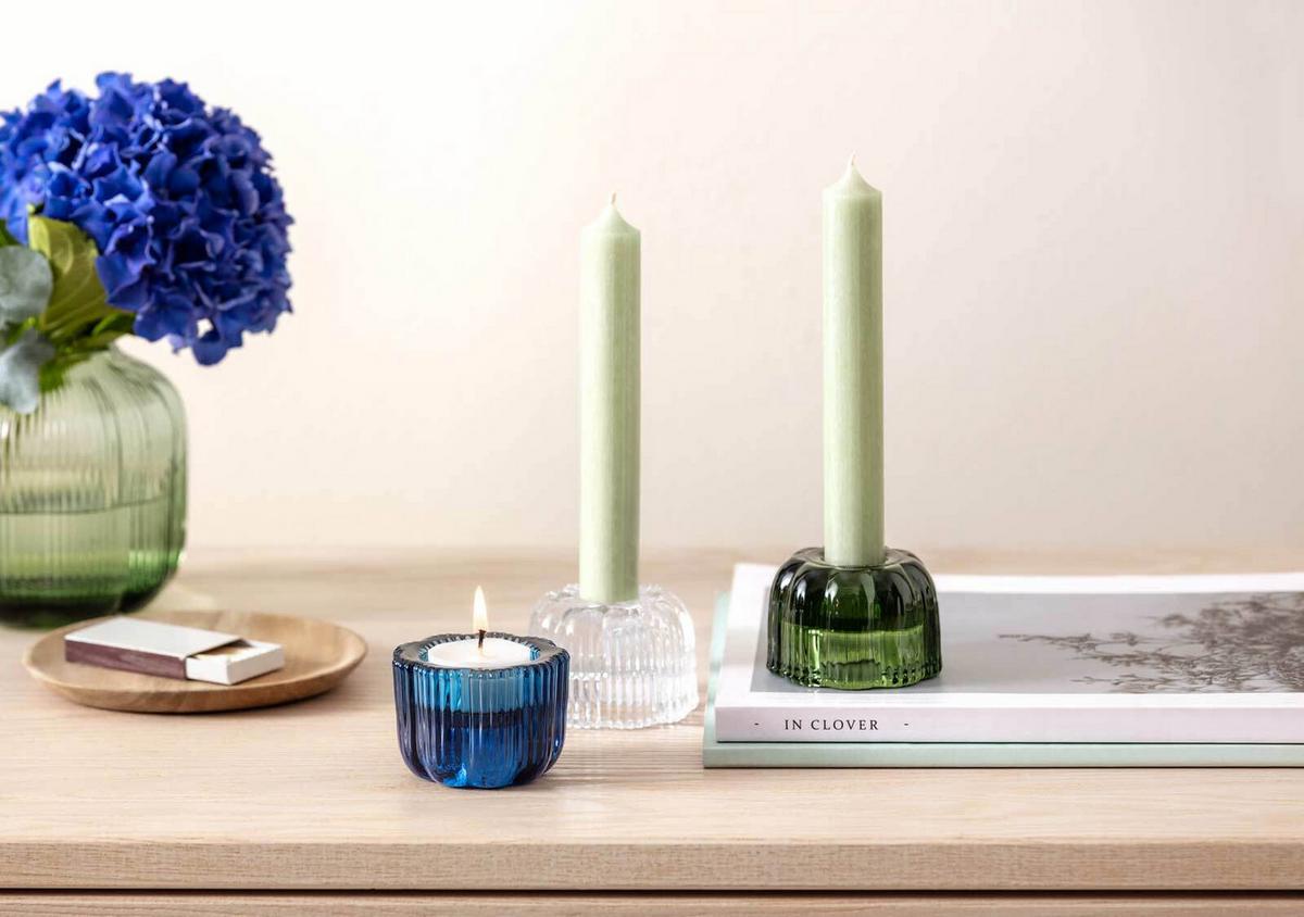2IN1-KERZENSTÄNDER Fleur blau ø 6,3 cm 6er Set - Blau, Glas (6.3/4.5/6.3cm) - Villeroy & Boch