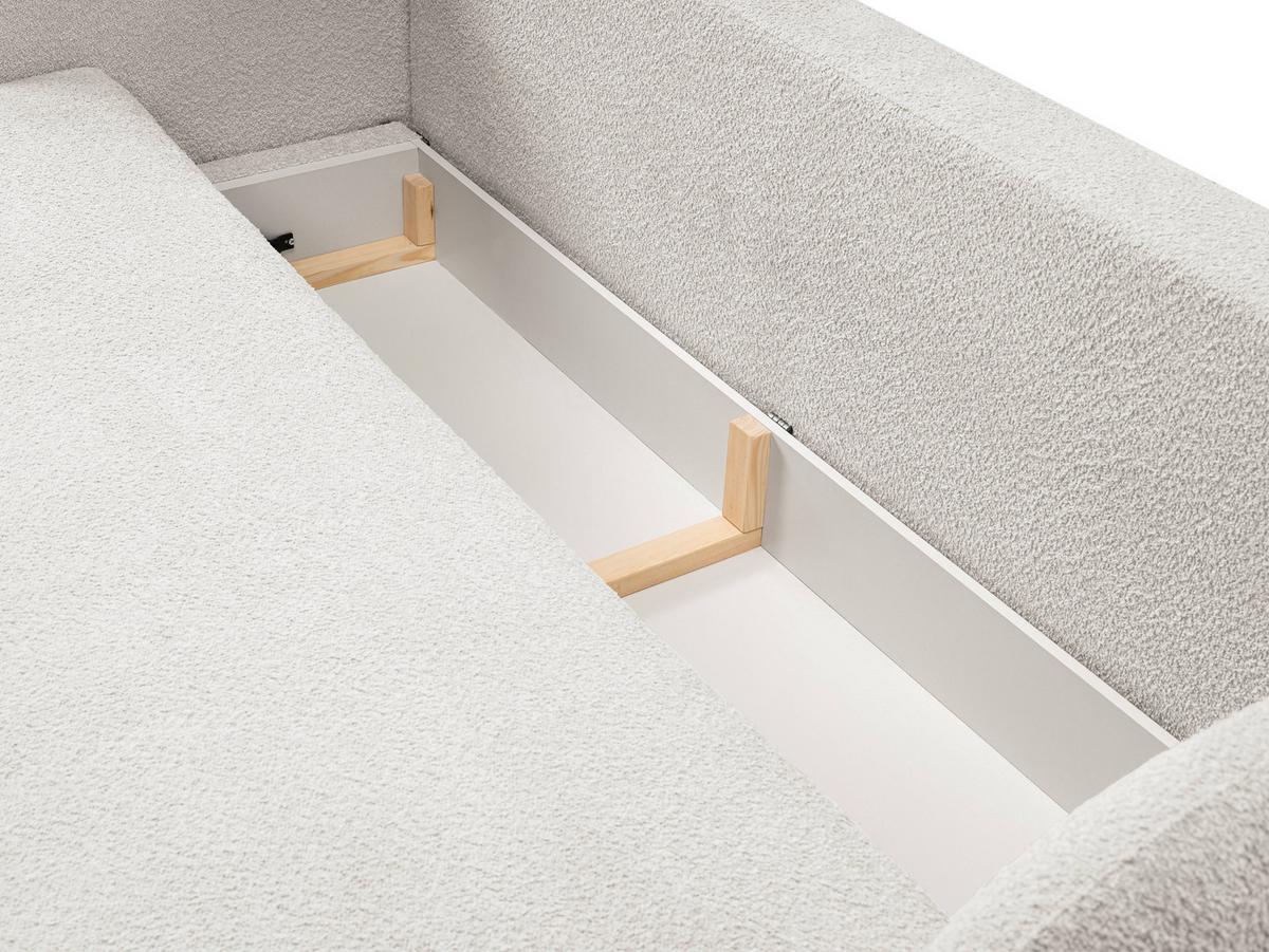 BETTSOFA AMICO Hellgrau Bucle-Stoff mit Schlaffunktion - Hellgrau, Holz (238/86.5/101cm) - MASSENO