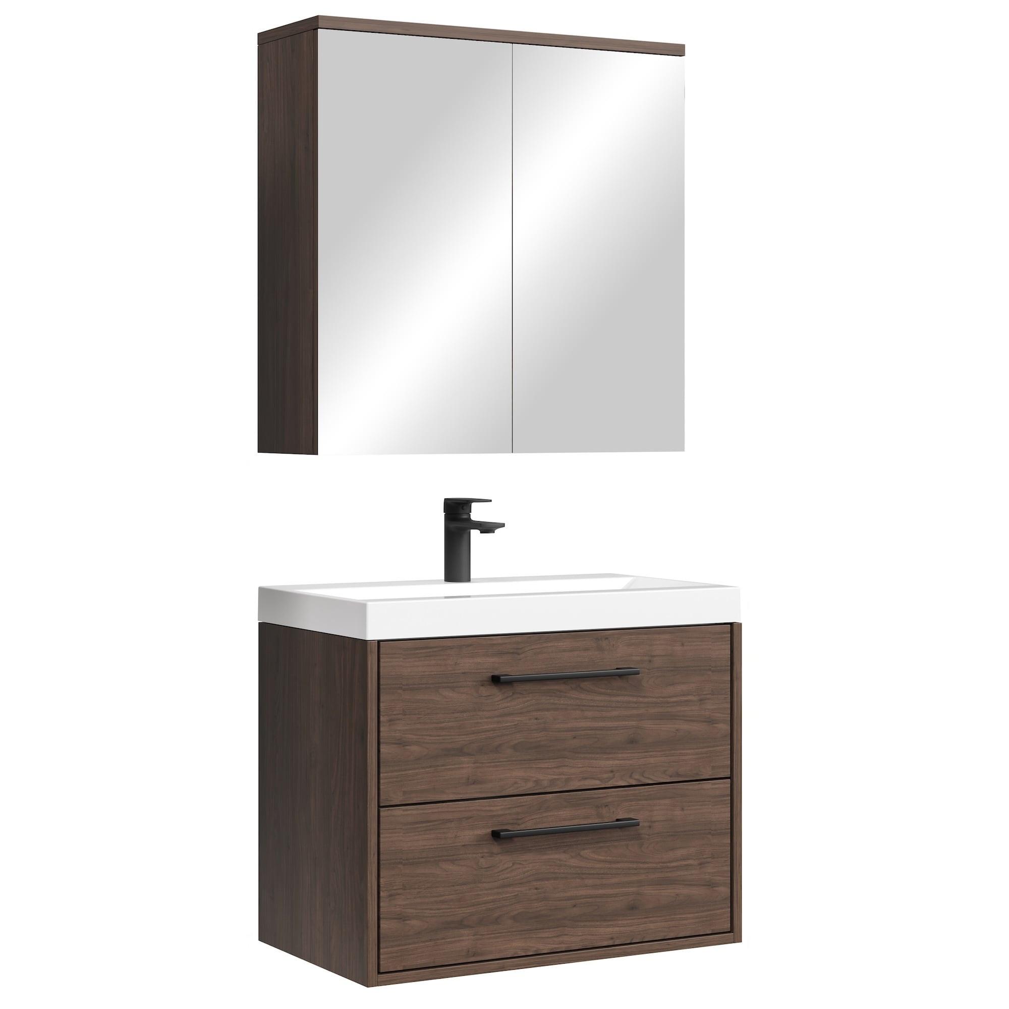 BADMÖBEL-SET Florence 3 Teile Walnuss Braun - 60 x 35 x 51 cm - Eichefarben, Holz (60/51/35cm) - Badplaats