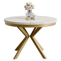 AUSZIEHTISCH MILTON 90-166/76 cm mit Metallgestell und Zarge, Gold / Bianco Marmor - Perlmutt/Goldfarben, Holzwerkstoff/Metall (90/90/76cm) - Idohome