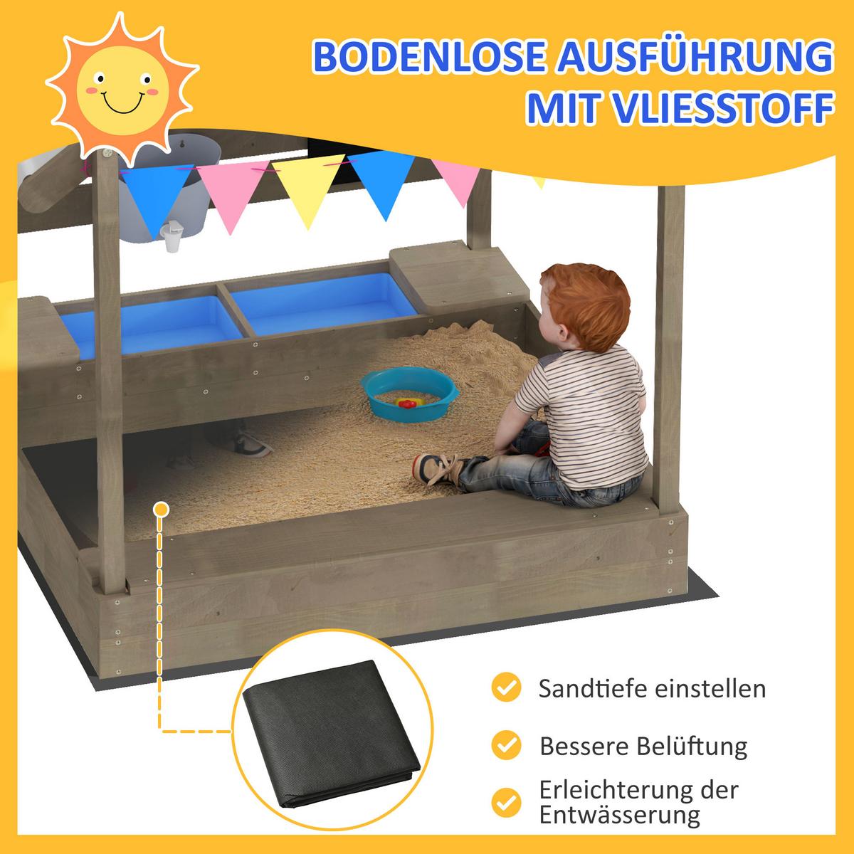 SANDKASTEN mit Dach, Sandkiste aus Holz mit Sitzplatz, Spielhaus für 3-7 Jahre - Grau, Holz (124/116/146cm) - Outsunny