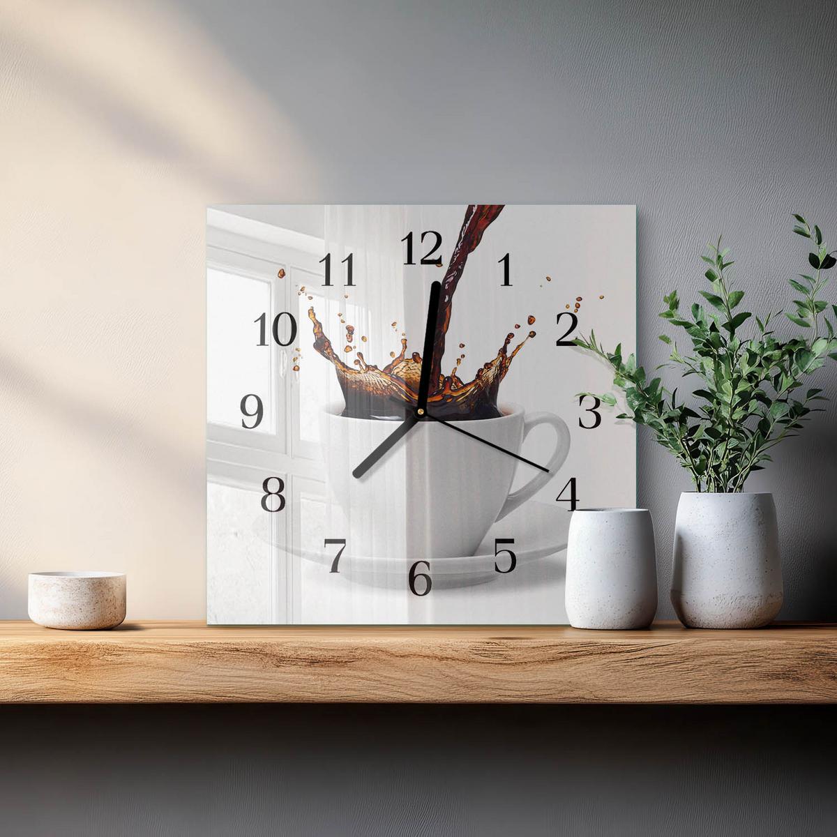 WANDUHR aus Glas 30x30 cm - Kaffee - Weiß, Glas (30/30/0.4cm) - TULUP