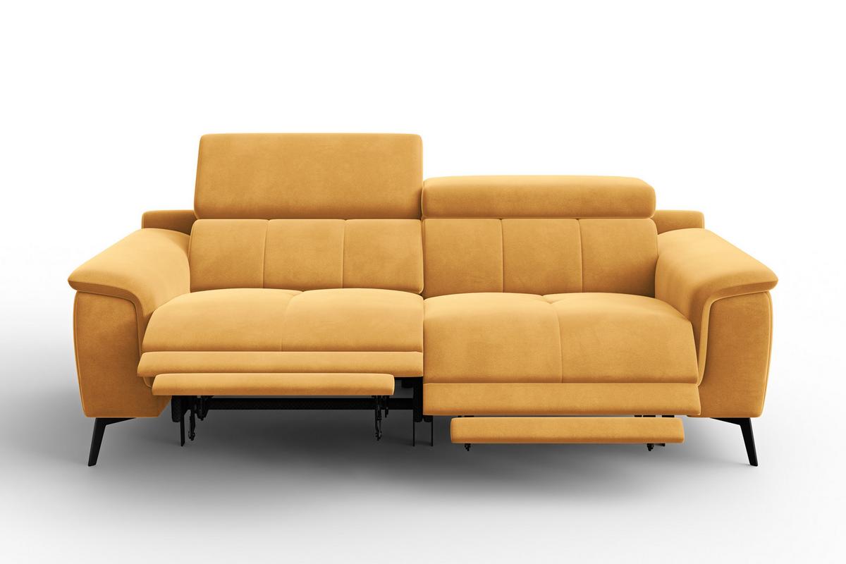 SOFA RELAX FIERO 3-Sitzer, Gelber Veloursstoff - Gelb/Schwarz, Holz/Textil (212/82/103cm) - Courtois Laville