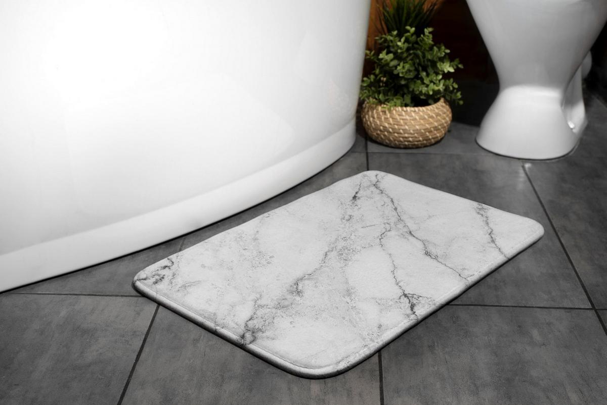 BADTEPPICH 90x60 cm Weißer Marmor - Grau, Textil (90/60cm) - TULUP