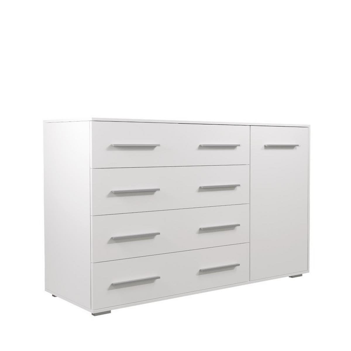 KOMMODE Frida 02 Weiß/Weiß 1D4S 135 cm - Alufarben/Weiß, Holzwerkstoff/Kunststoff (135/95/45cm) - imoebel24