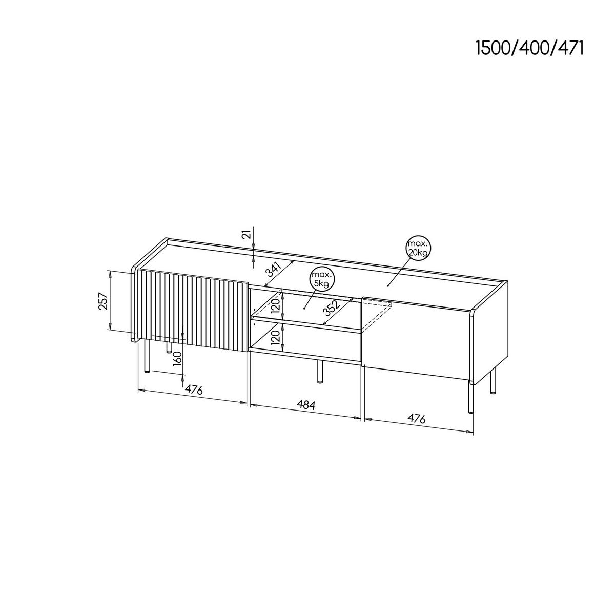 LOWBOARD Piano mit 2 Türen, Mattschwarz + Warmia-Nussbaum - Schwarz/Braun, Holzwerkstoff (150/47/40cm) - Beautysofa