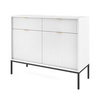 SIDEBOARD Eternas 2T 2S Weiß 104/83/39 cm – schwarze Füße, mit geriffelten Fronten - Schwarz/Weiß, Holzwerkstoff (104/83/39cm) - AX Living