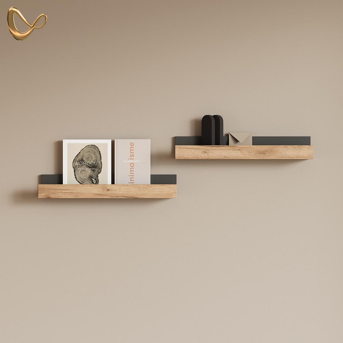 WANDREGAL Lorena Anthrazit/Goldkraft Eiche 60 x 10 cm 2er Set - Honigeiche/Anthrazit, Holzwerkstoff (60/10/12cm) - Livinity®
