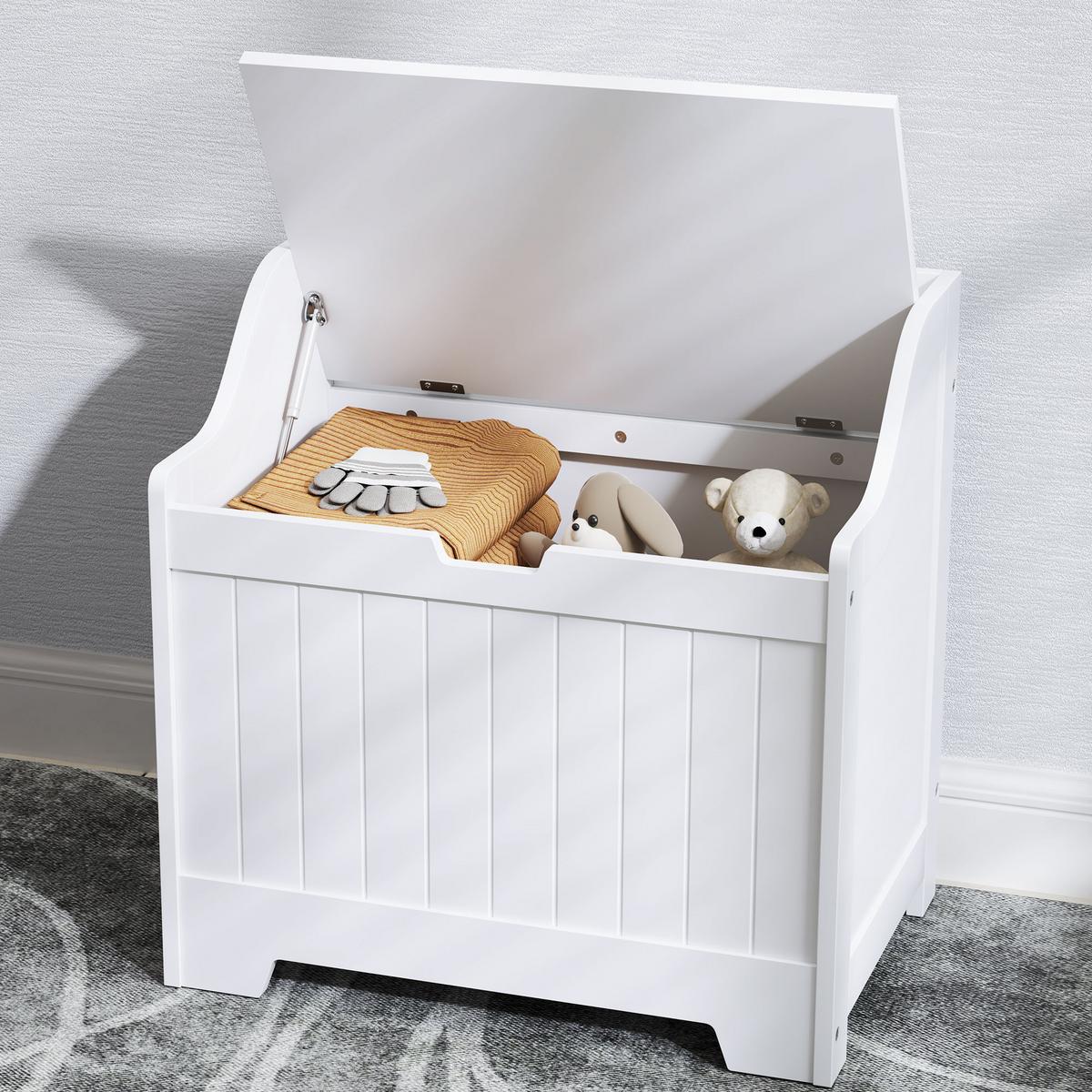 TRUHE, Aufbewahrungsbox, Auflagenbox mit Sicherheitsscharnier, Deckel, Weiß - Weiß, Holzwerkstoff (38/56/56.5cm) - HOMCOM