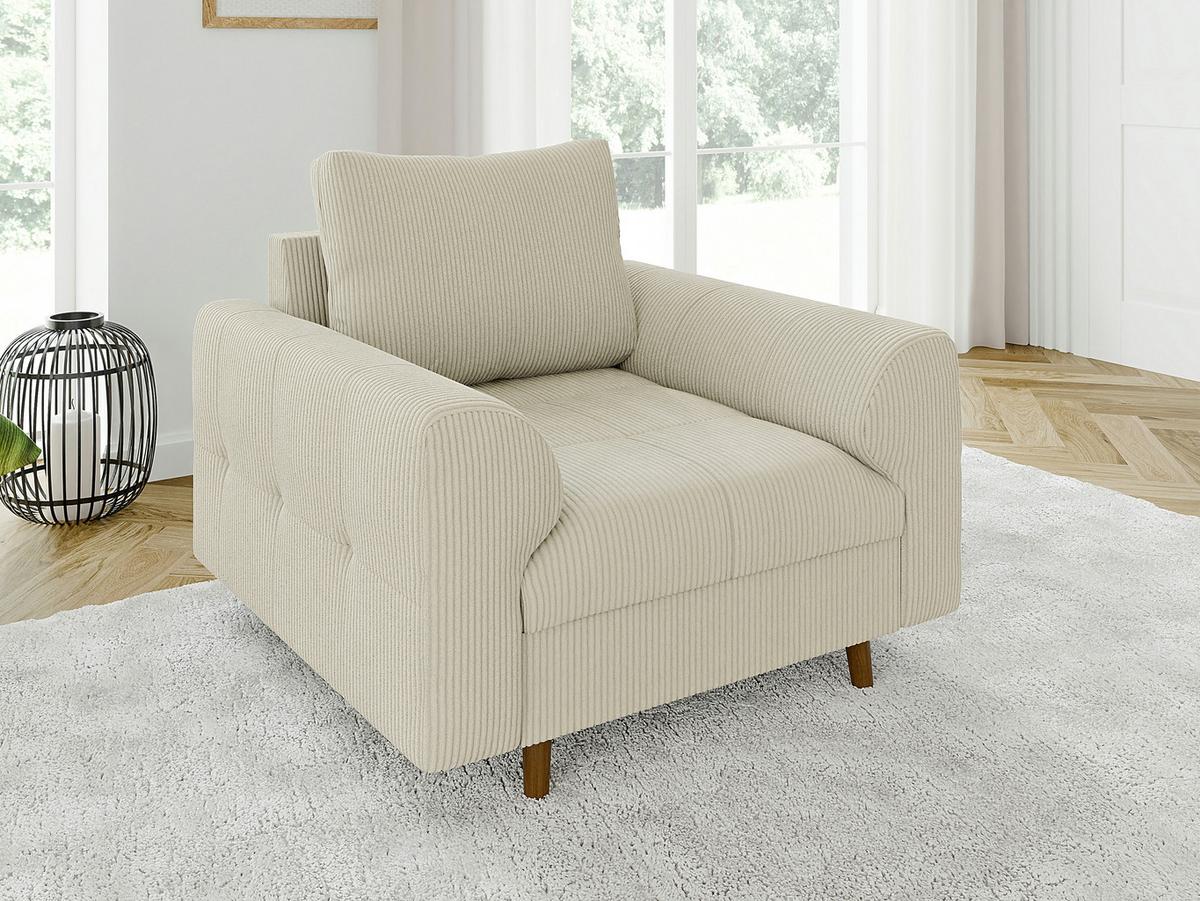 SITZGARNITUR 3+2+1 Alma Beige Cord - Beige/Schwarz, Holz/Textil (210/81/93cm) - S-Style Möbel