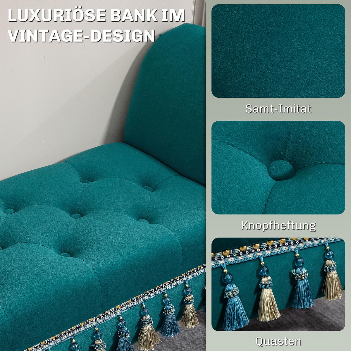LUXUS Sitzbank Polsterbank Hockerbank Kautschuk Polyester Grau - Grün, Holz (40/58/117cm) - HOMCOM