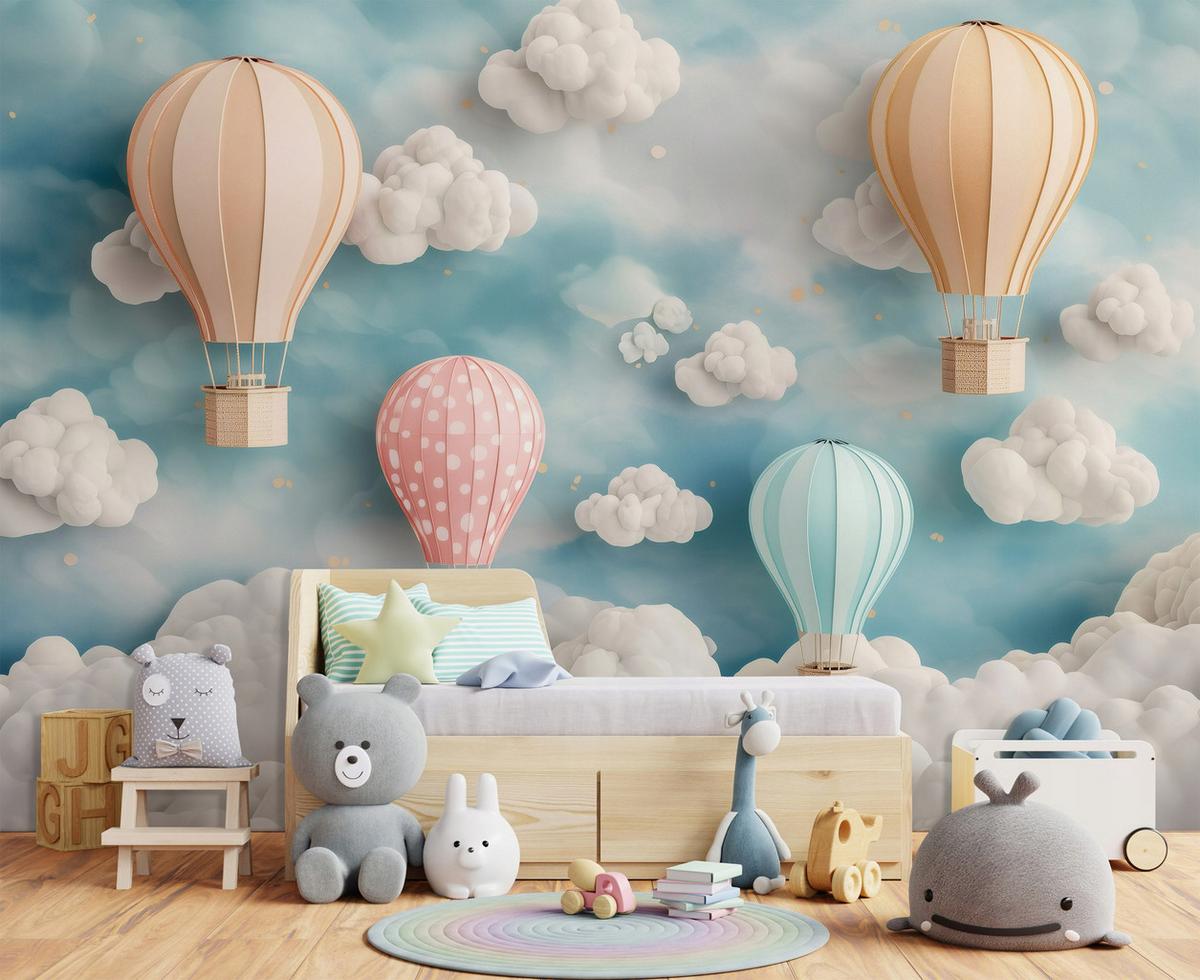 FOTOTAPETE Ballons Wolken Blau 368x254 cm - Multicolor, Papier (368/254cm) - Wallarena