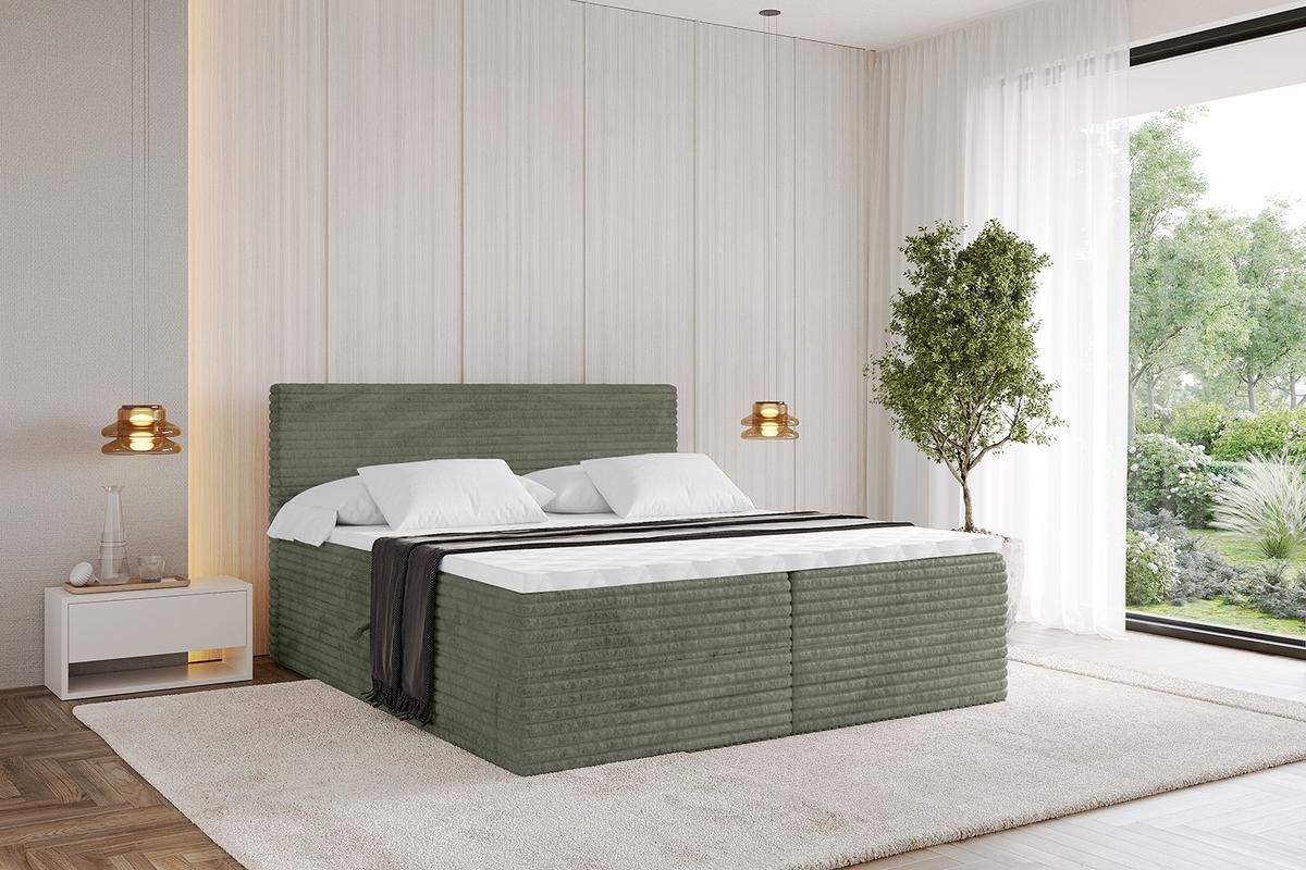 BOXBETT mit Matratze H4 und Lattenrost - TOLO-v1 - 140x200 Cord - Olive - Olivgrün, Holzwerkstoff (140/200cm)