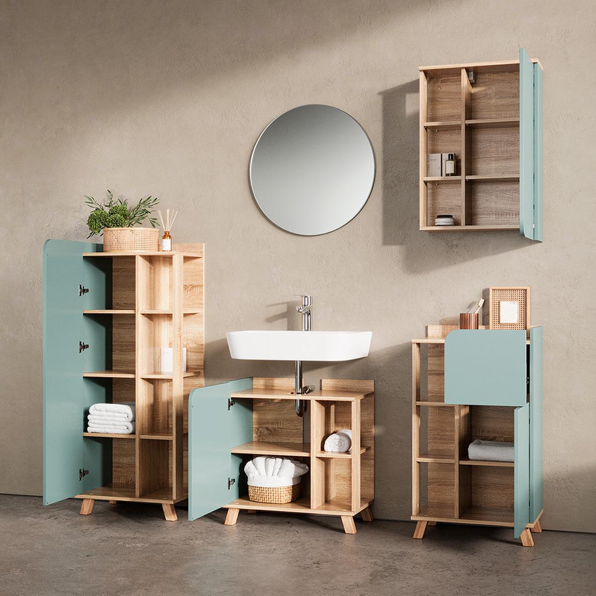 BADMÖBEL-SET Marano Blau-Grau 5 Teile - Blaugrau, Holzwerkstoff (35/65/60cm) - Livinity®