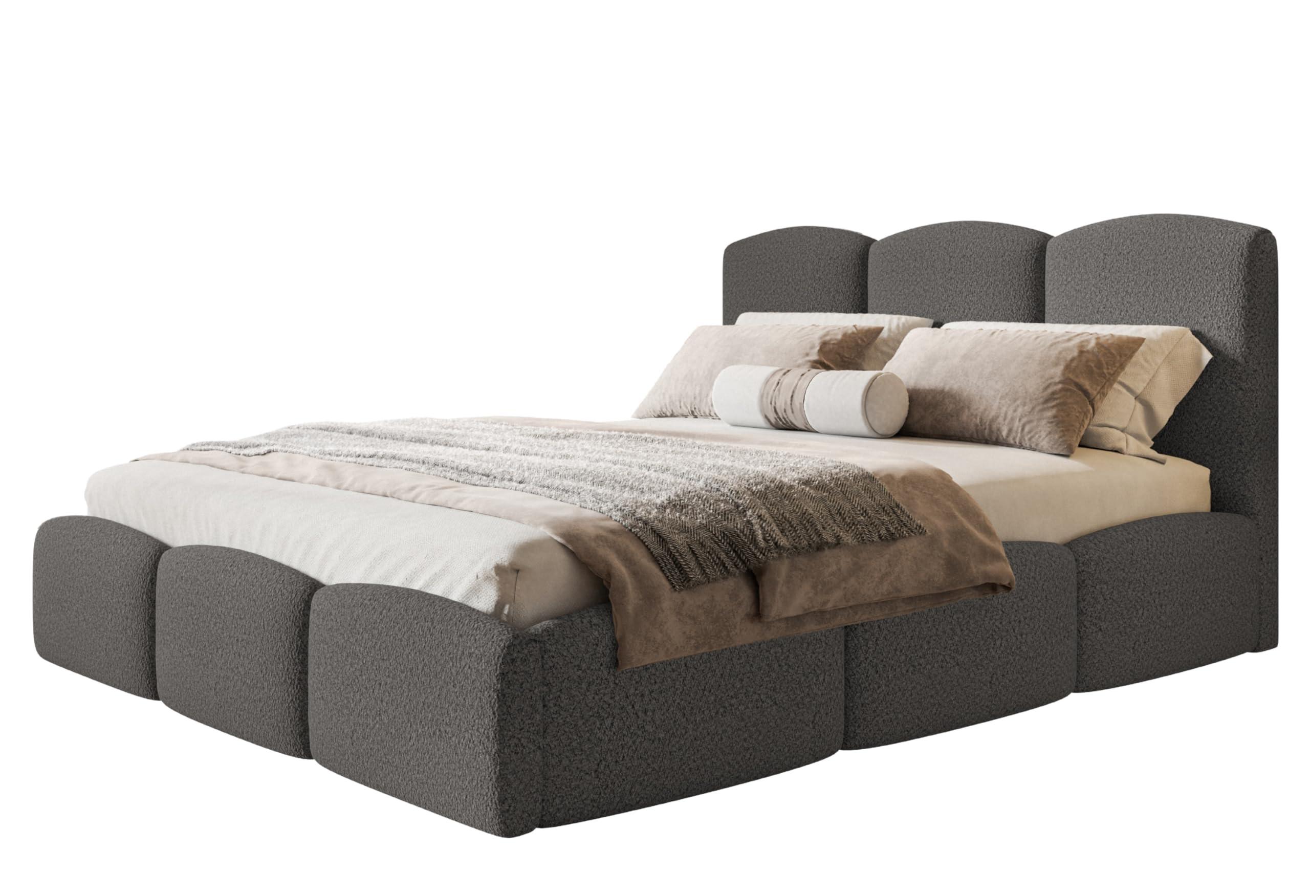 BETT 160x200 - Polsterbett mit Bettkasten und Holzrahmen - Modern Betten - Kuscheliger Catch-Me-Stoff - Kollektion Zoya - Grau - Grau, Holz/Textil (160/200cm) - Alpi-Möbel