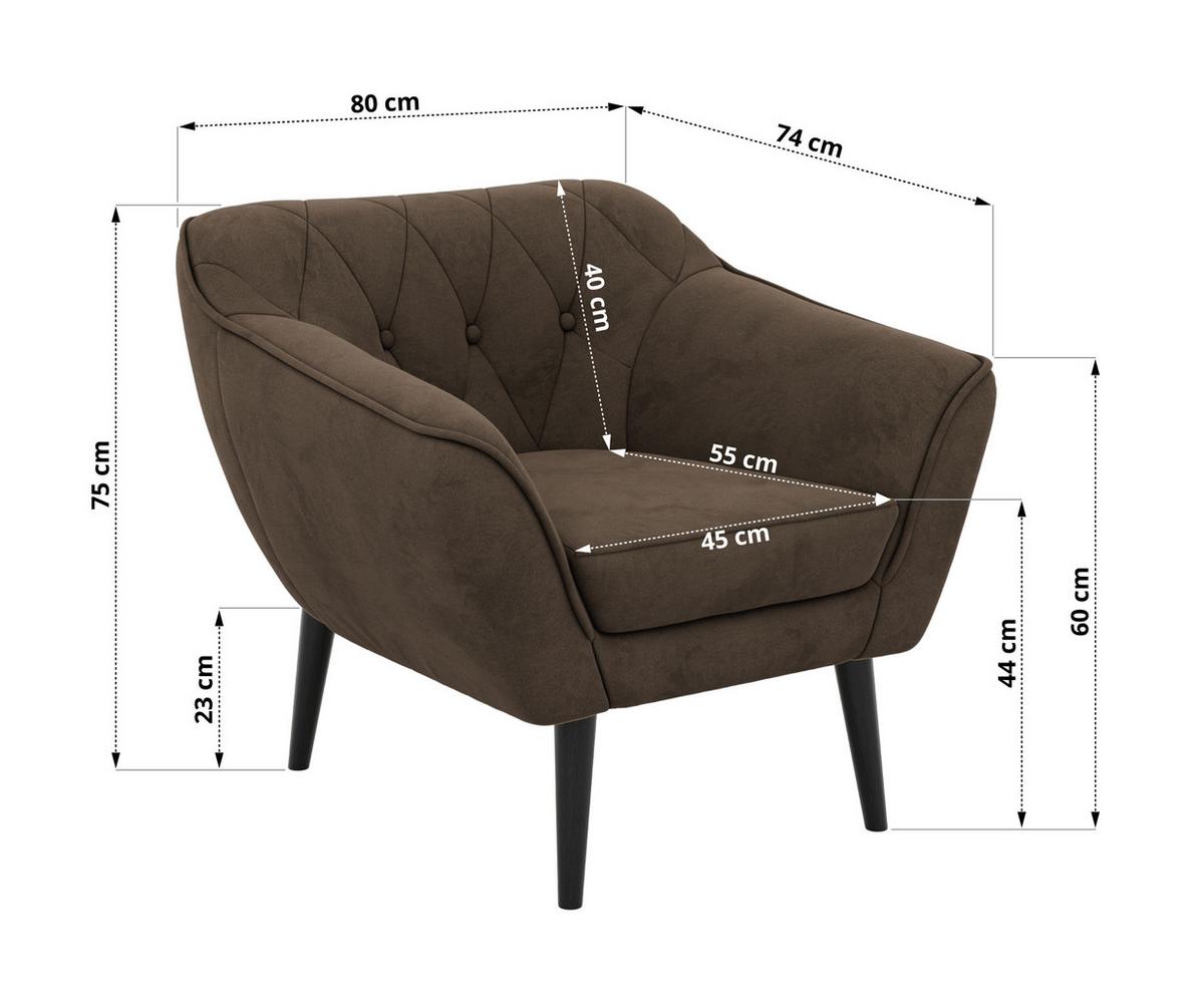 SESSEL PIRS - Braun Velvet - Schwarze Beine - Dunkelbraun/Schwarz, Holzwerkstoff/Textil (80/75/74cm) - MKS