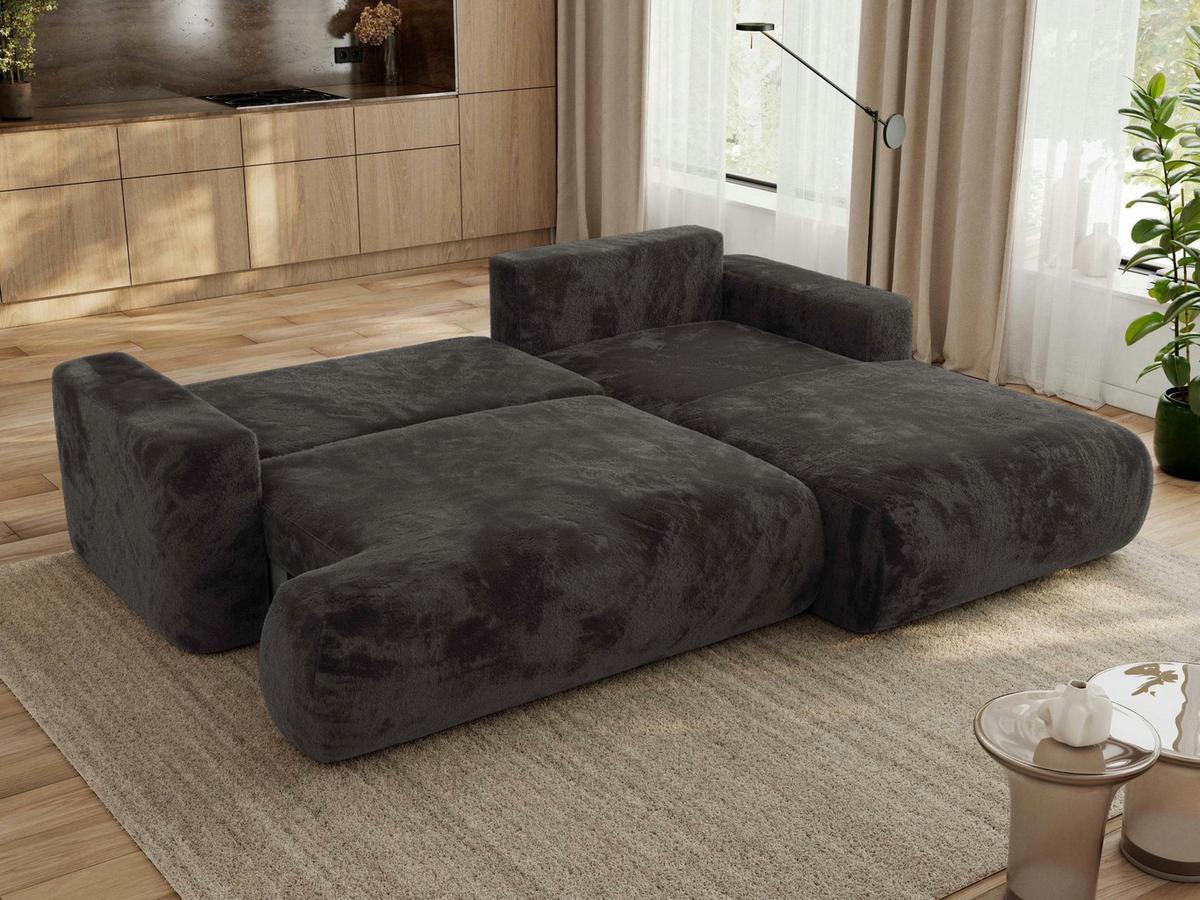 ECKSOFA OVO L Dunkelgrau Plüsch - Rechts Seite - Dunkelgrau/Schwarz, Kunststoff/Textil (195/271cm) - MKS