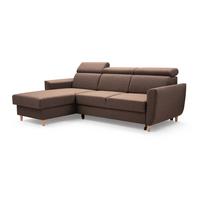 ECKSOFA SAPORE Braun Geflochtener Stoff mit Schlaffunktion - Braun, Holz (235/170cm) - MASSENO