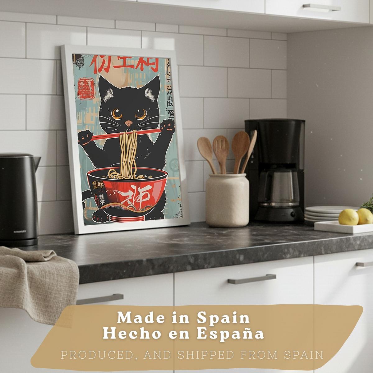 POSTER 4er Set Japanische Ramen Tier-Wandbilder Katze Fuchs und Hase Nudeln Vintage Küche Deko Weißer Rahmen A4 - Weiß, Papier (29.7/1/21cm) - Nacnic