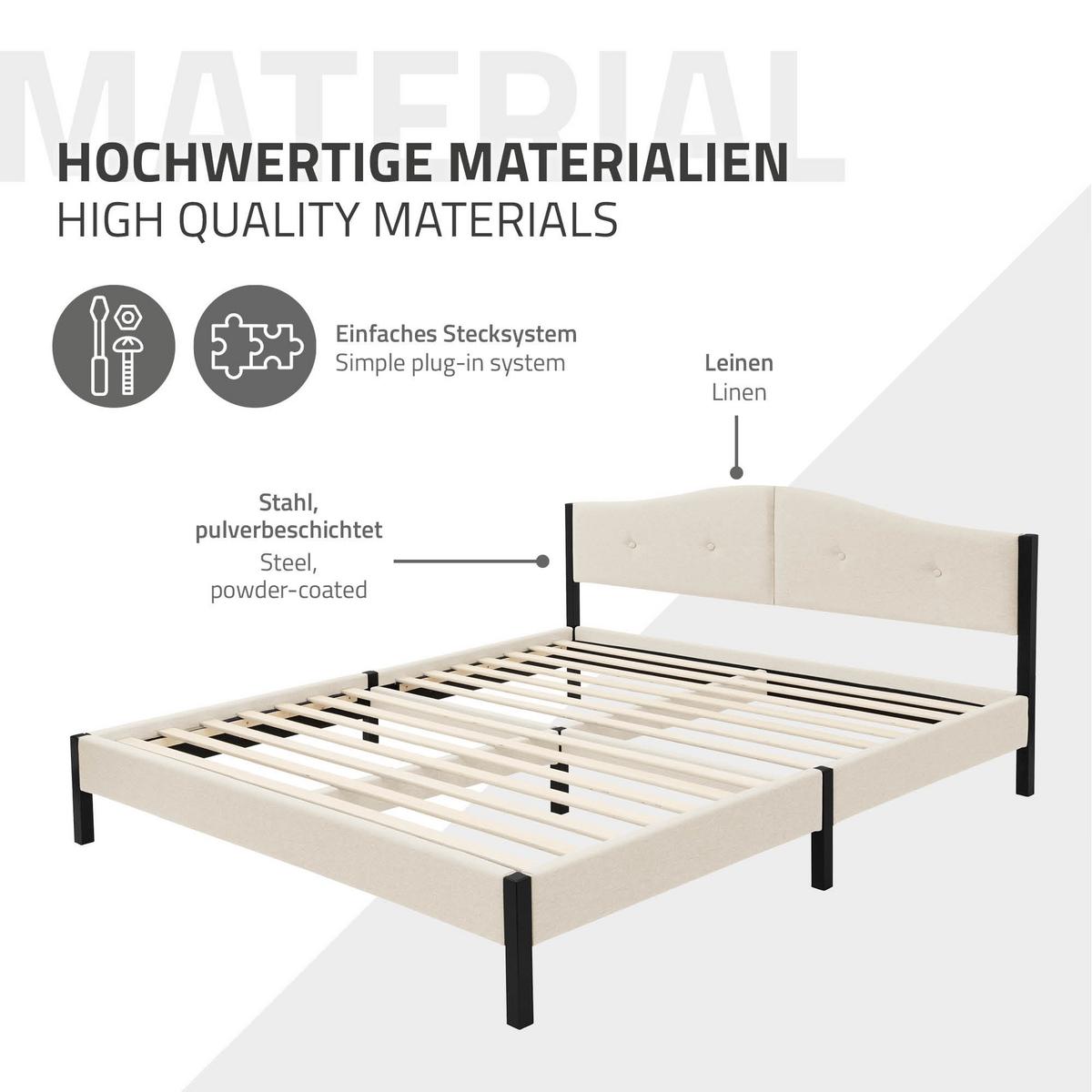 POLSTERBETT 160x200 cm Beige mit Lattenrost und Leinenstoff - Beige, Holzwerkstoff/Textil (160/200cm) - ML-DESIGN