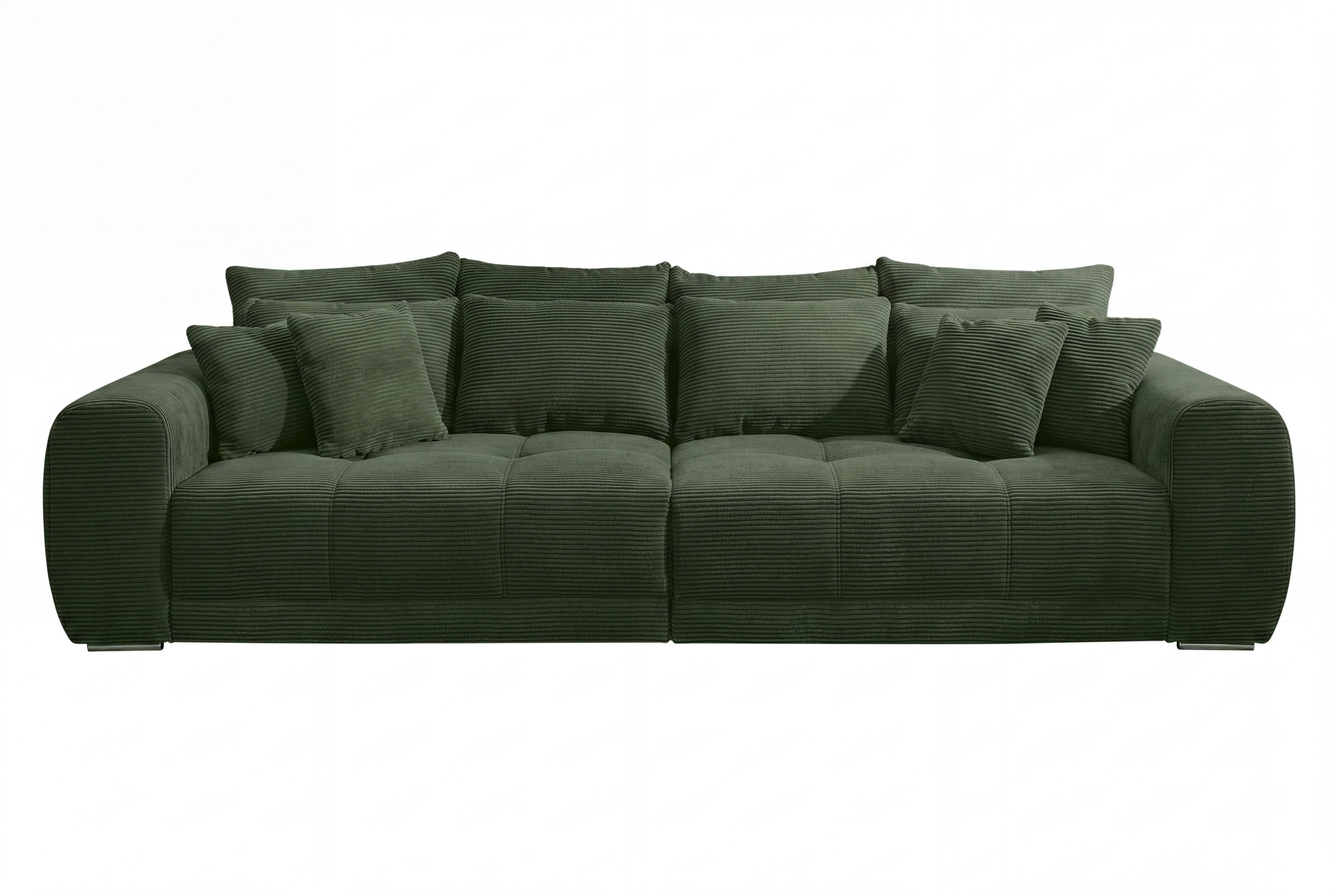 BIG-SOFA Federkern B306/T134/H86 cm, Liegefläche 120x240 cm, Cord Grün / 15172 - Chromfarben/Grün, Textil/Metall (306/86/134cm) - luma-home