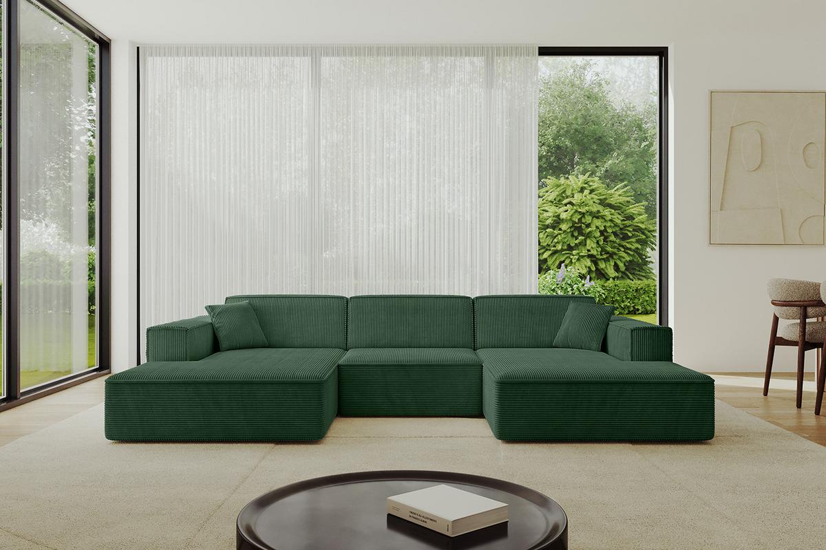 WOHNLANDSCHAFT IREA-U1-v4 - 301x165x77 cm Grün - Currygelb, Holzwerkstoff/Textil (301/77/165cm) - ALTDECOR