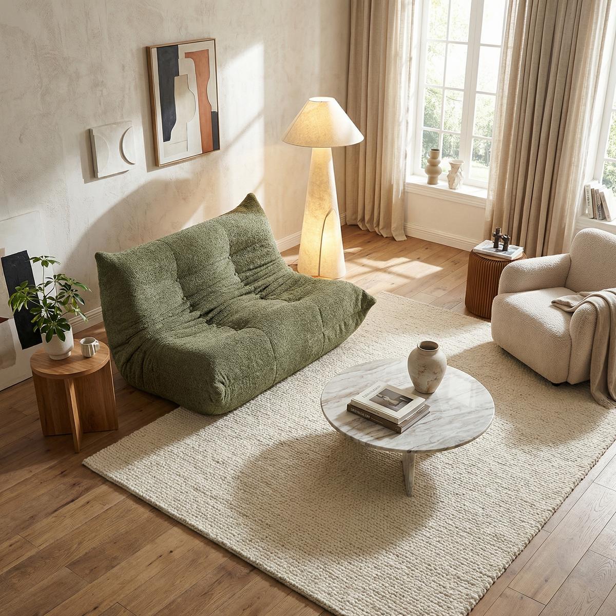 SITZSACK 2-Sitzer Ergonomischer aus Chenille & Memory-Schaum, Montagefrei - Grün, Textil (127/83/99cm) - Urban Meuble