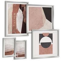 BILDER SET 5er Set - 50x50 cm & 20x30 cm & 40x60 cm Silberner Rahmen - Abstrakte braune Muster - Silberfarben, Kunststoff (40/60cm) - TULUP