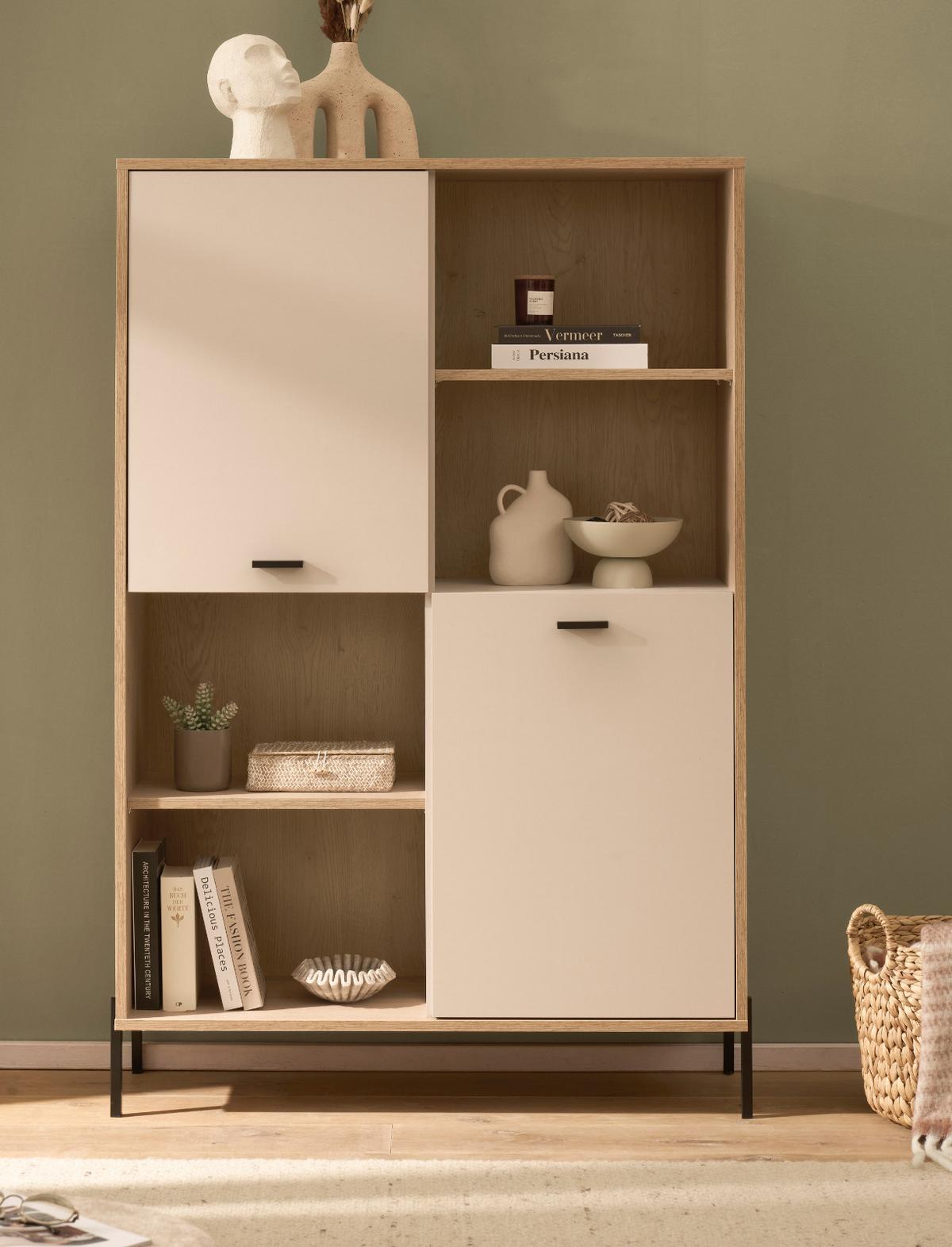 REGALSCHRANK Kaschmir, Eiche 105 x 160 cm, HIGHBOARD mit Soft-Close - Kaschmir/Eichefarben, Holzwerkstoff/Metall (105/160/40cm) - Furn.Design