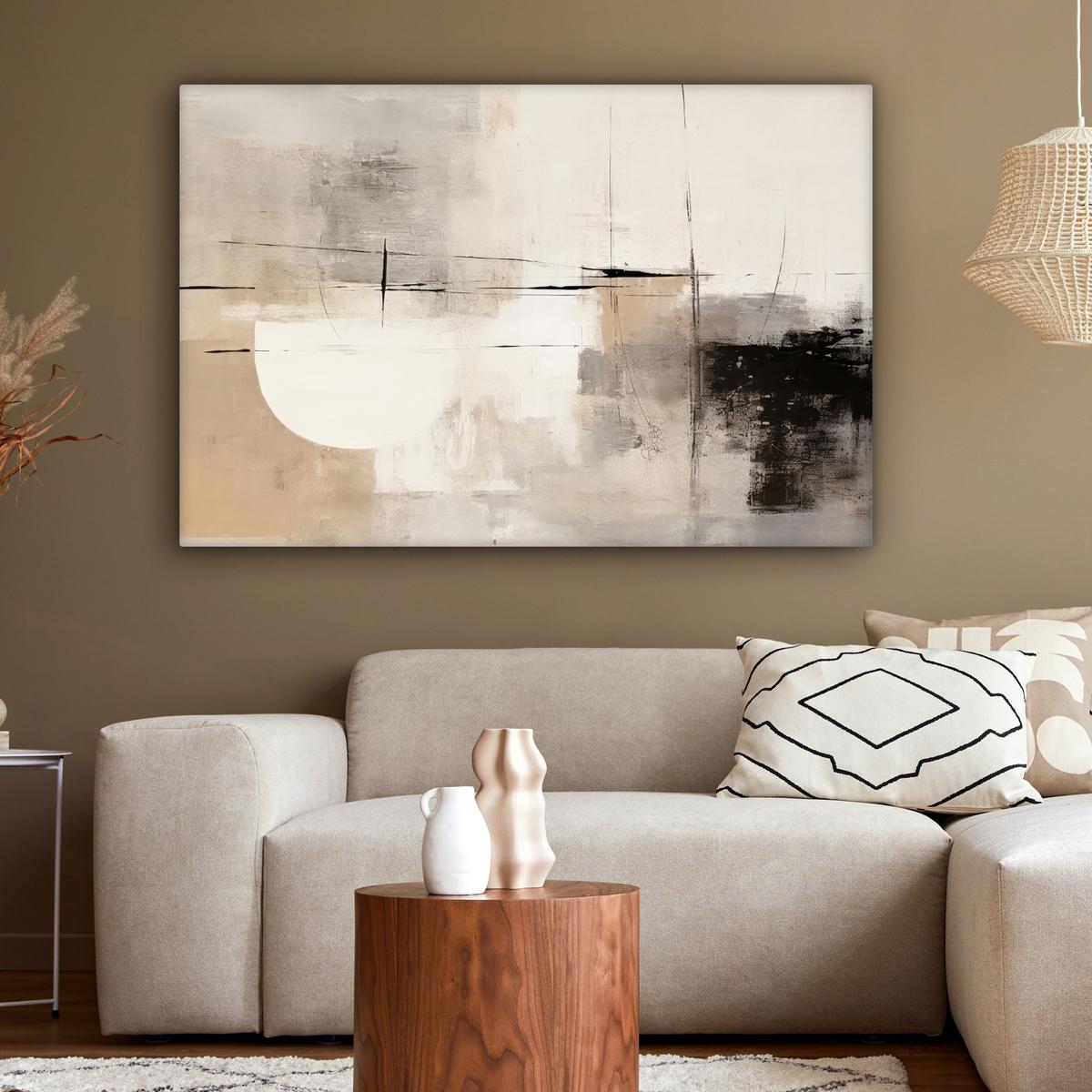 LEINWANDBILD Abstrakt - Kunst - Grau Groß 140x90 cm - Hellgrau, Textil (140/90cm) - MuchoWow