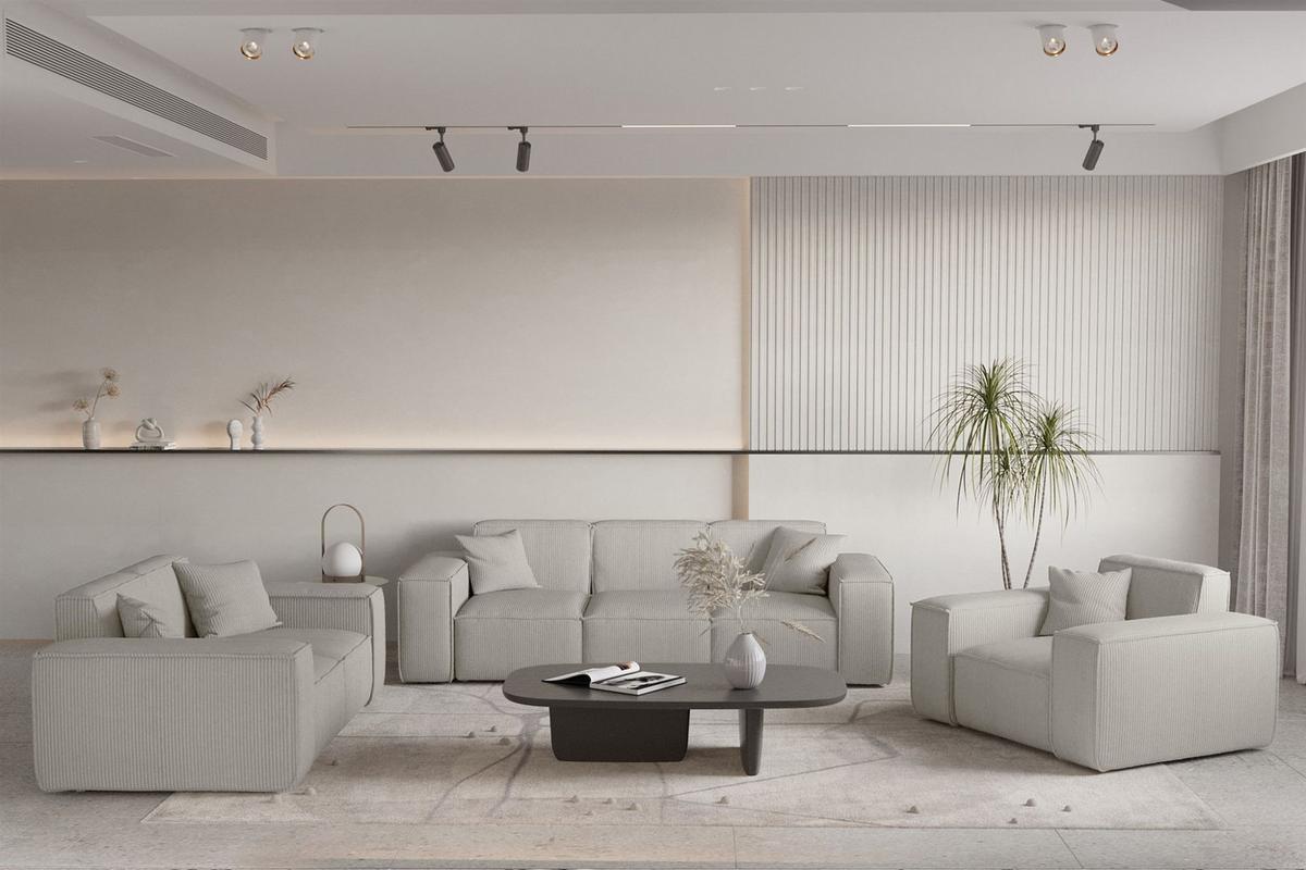 SOFASET Celes Premium 3-2-1 Stoff Scala - Hellgrau, Holzwerkstoff/Textil (225/73/88cm) - Fun Möbel