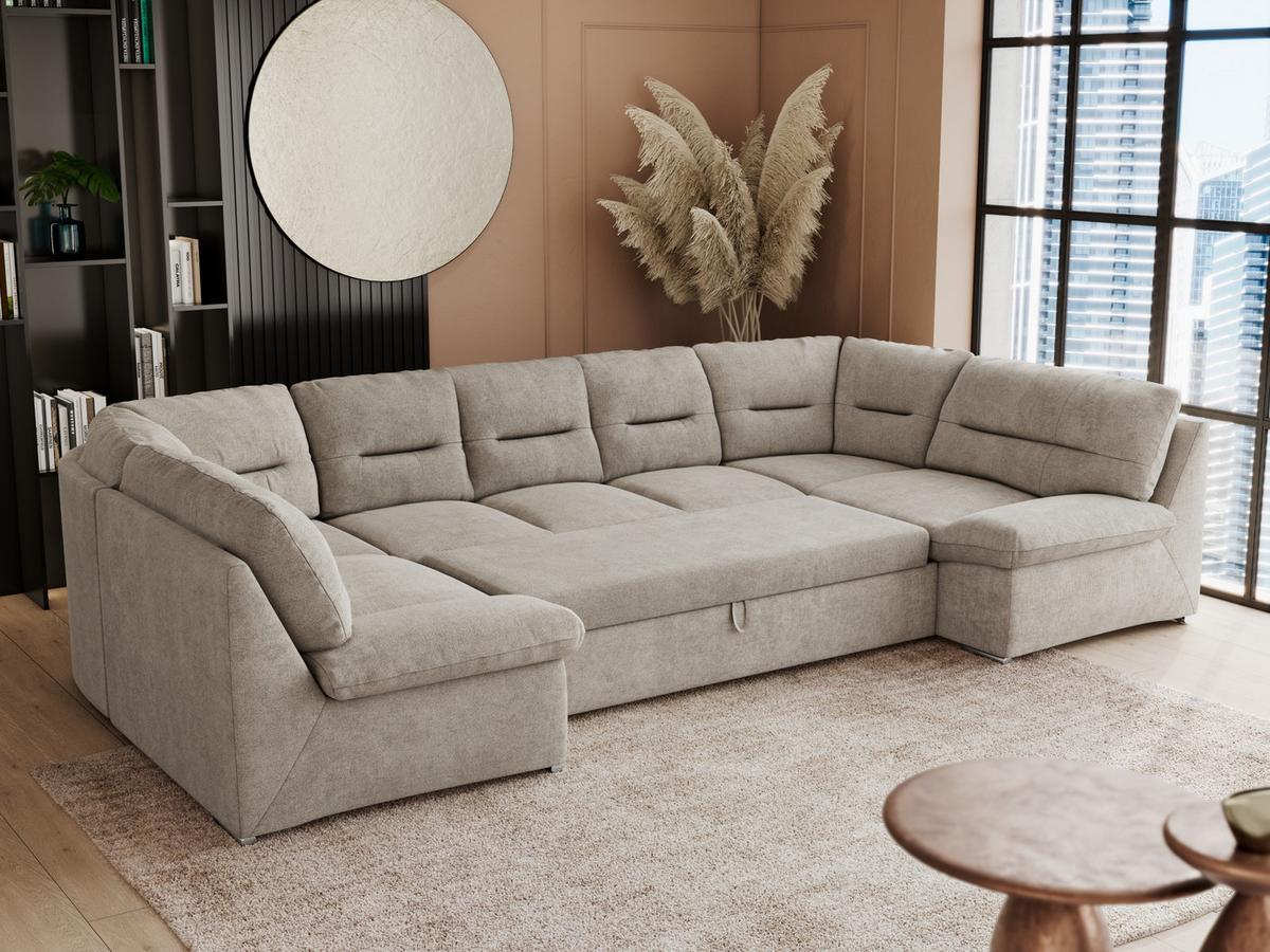 WOHNLANDSCHAFT COMODO U Beige Struktur - Beige/Silberfarben, Textil/Metall (340/93/206cm) - MKS