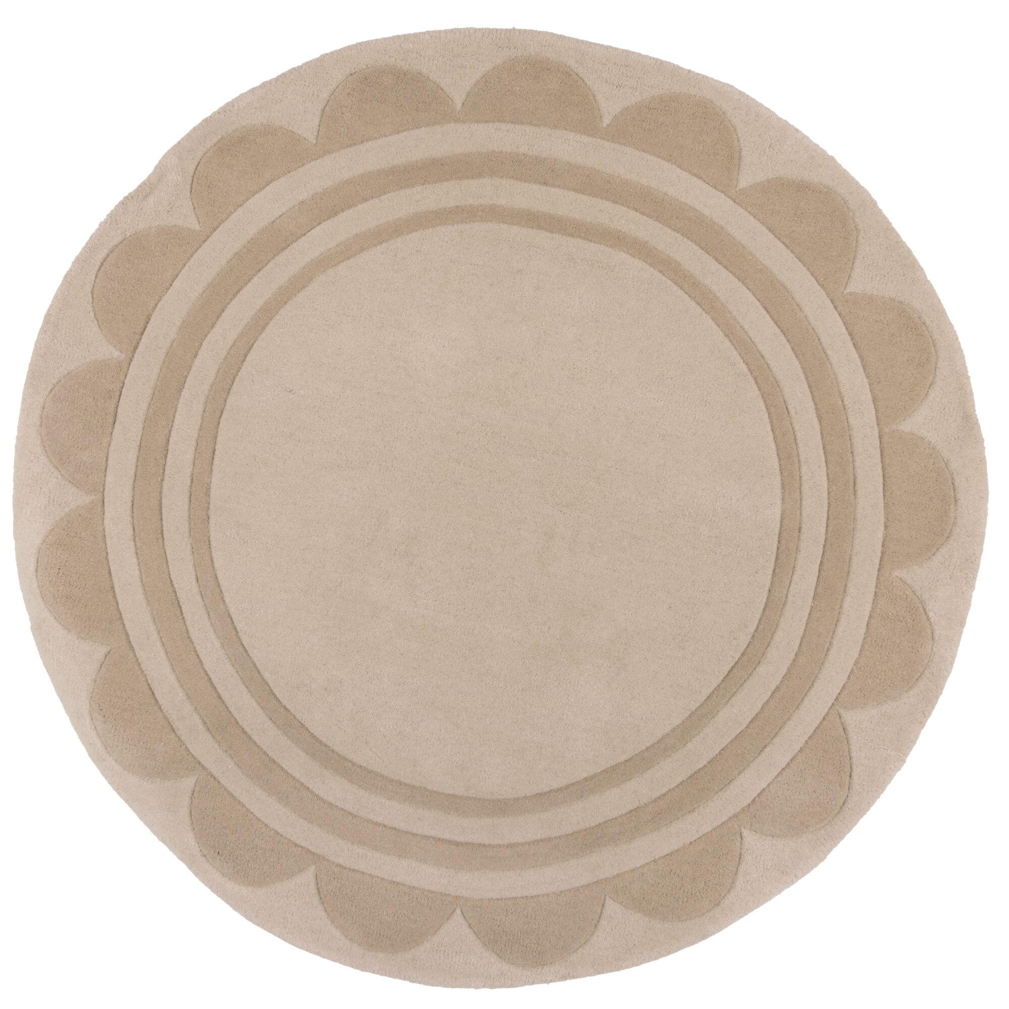 WOLLTEPPICH WENSUM, mit grafischem Muster mit Rahmen, Beige, Ø 120 cm - Beige, Textil (120/120cm) - KADIMA DESIGN