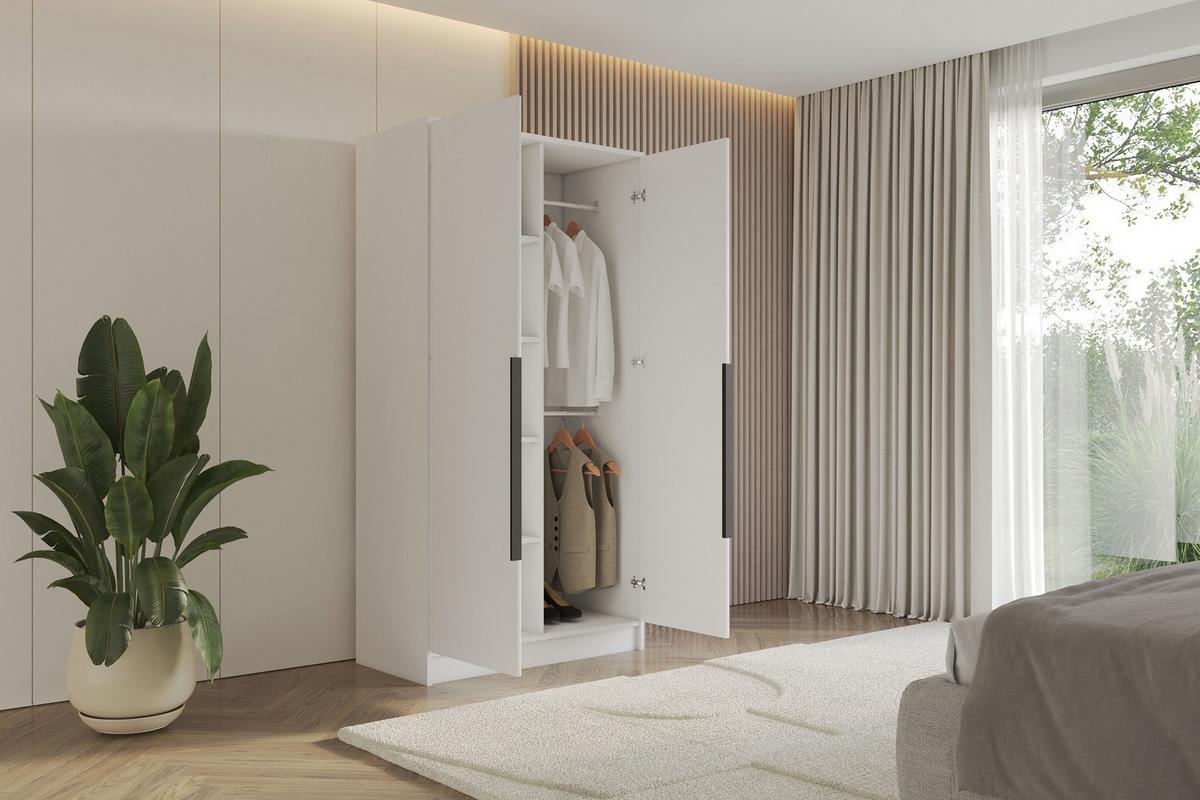 KLEIDERSCHRANK - LESE - 102 - Weiß - Schwarz/Weiß, Holzwerkstoff (102/200/51cm) - ALTDECOR
