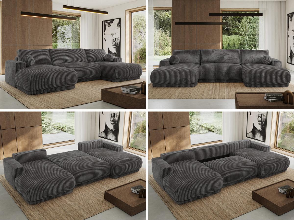 WOHNLANDSCHAFT RINA U Grau Cord - Schwarz/Grau, Kunststoff/Textil (360/85/170cm) - MKS