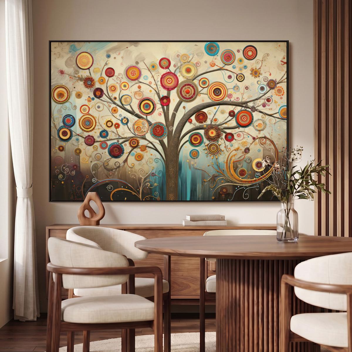 LEINWAND Bilder mit Rahmen - Baum - Baum des Lebens - Farbe - 140x90 - Braun, Textil (140/90cm) - MuchoWow