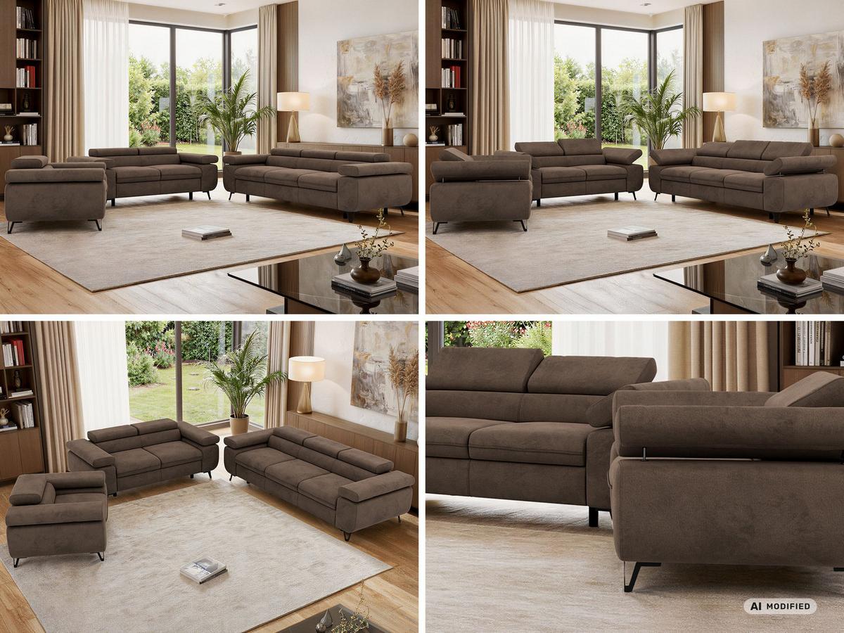 SITZGARNITUR PETER 1+2+3 - Braun Velvet - Schwarz/Braun, Textil/Metall (262/76/99cm) - MKS