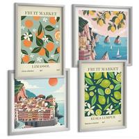 BILDER SET 4er Set - 50x50 cm & 40x60 cm Silberner Rahmen - Vintage-Poster mit Fruchtmustern - Silberfarben, Kunststoff (50/50cm) - TULUP