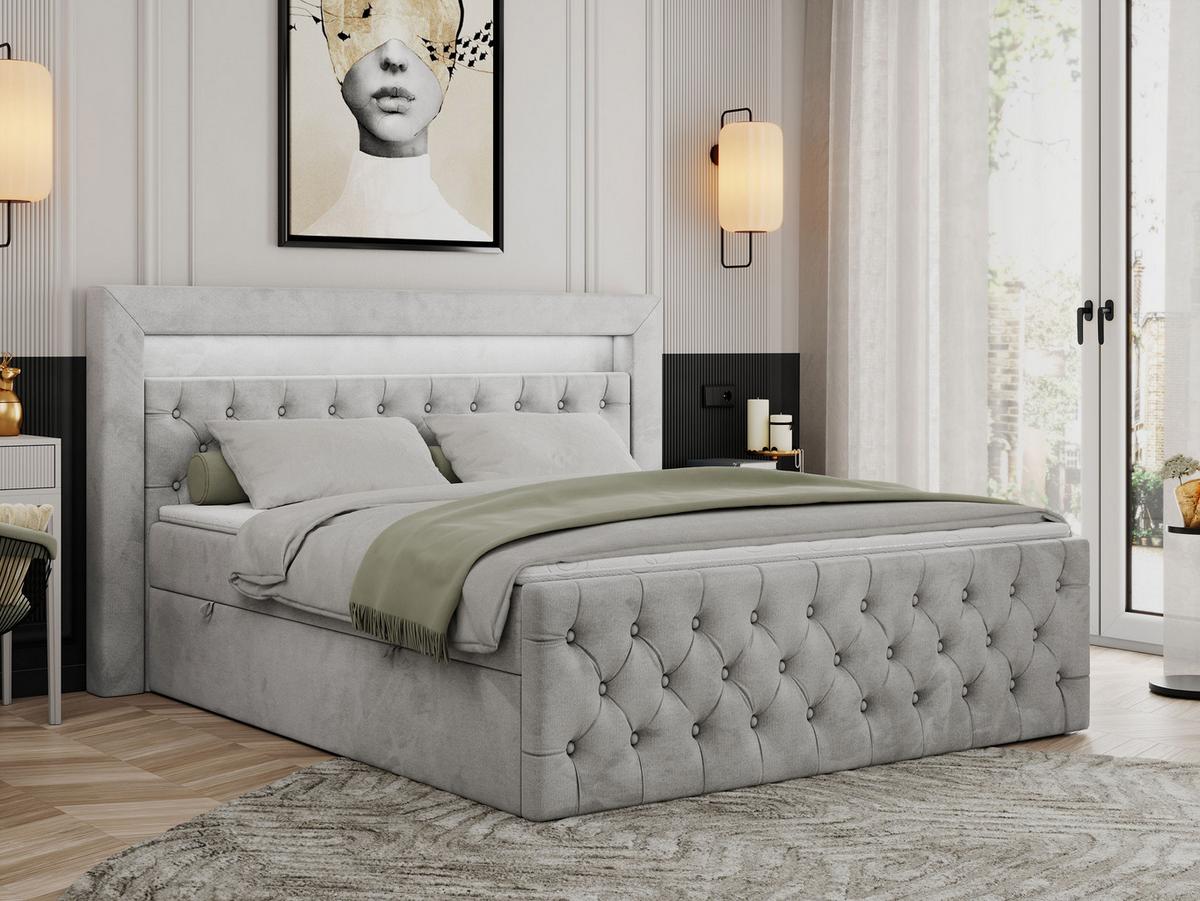BOXBETT GOLD-9 LED 200/200 Hellgrau Velvet - H4 - Hellgrau, Holz/Textil (200/200cm) - MKS